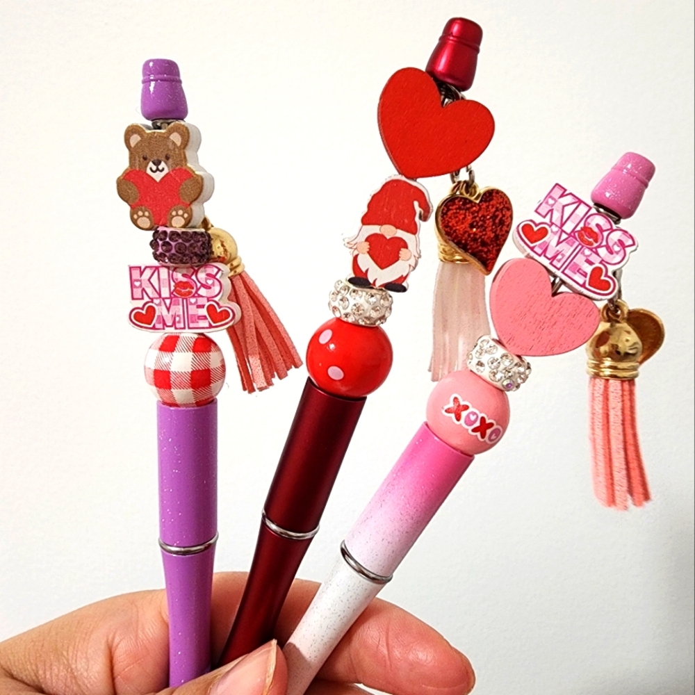 Valentines Day Wooden Beaded Pens Set of 3